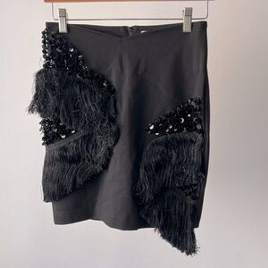 H&M fringe beaded mini skirt black 6